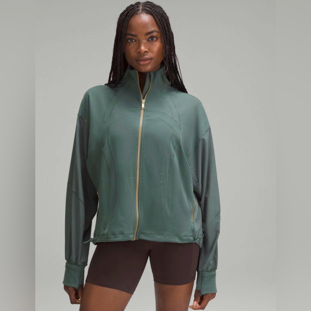 Lululemon Luon oversized define forest green Zip-Up Jacket with Gold Accents